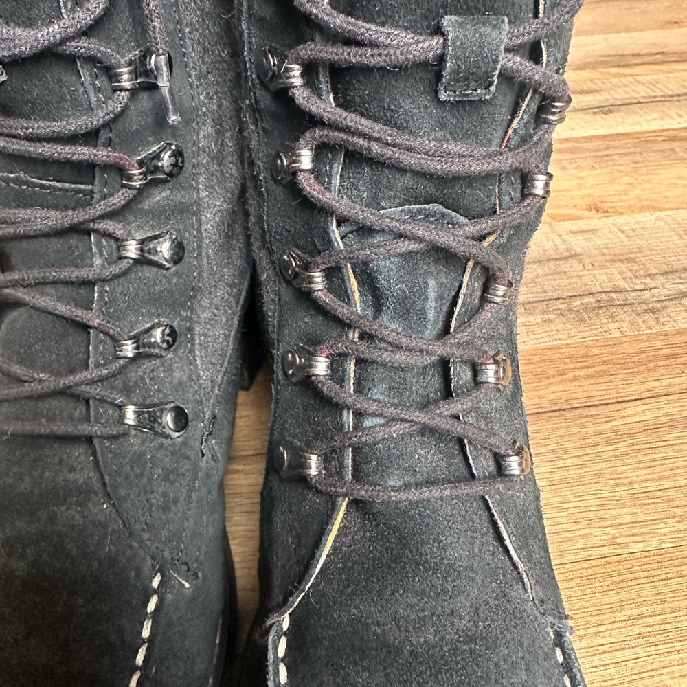Lands' End Women’s Black Suede and Faux Fur Lace-Up Boots Size 8.5 - Picture 7 of 11